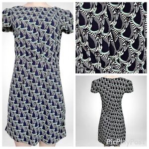 Romeo & Juliet Couture Artsy Novelty Cat Dress SZ M Navy Blue/Mint Green/White